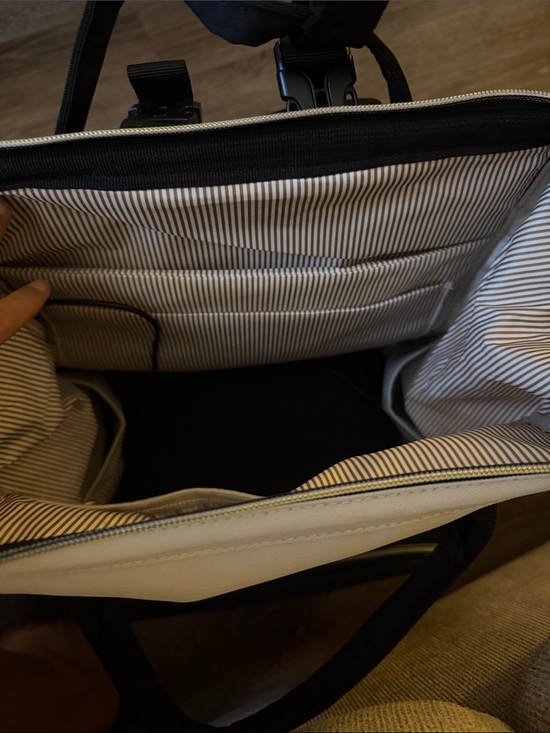 Large Stripe Tote Shoulder Bag (Black/White) - Verafied New York Striped Lined Tote Bag - Black and White Interior